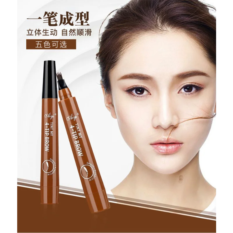 Xarекnica 4-punts wenkbrauwpotlood Waterproof Vloeistof Zwart Bruin Wenkbrauwpen Make-up Blijvende natuurlijke donkerbruine vloeibare wenkbrauwpen moderna