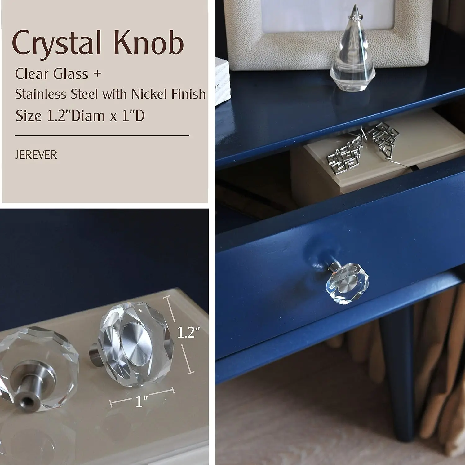 6 Pack Glass  Knobs Brushed Nickel Drawer Pull Cabinet Handle for Dresser Kitchen ()