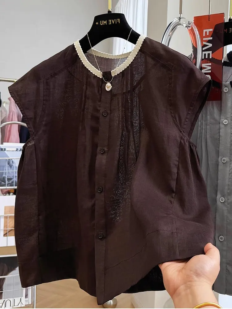 2025년 여름 여성용 루즈핏 싱글 버튼 코튼 린넨 원피스 한국 스타일 슬림핏 소형 사이즈 출퇴근용