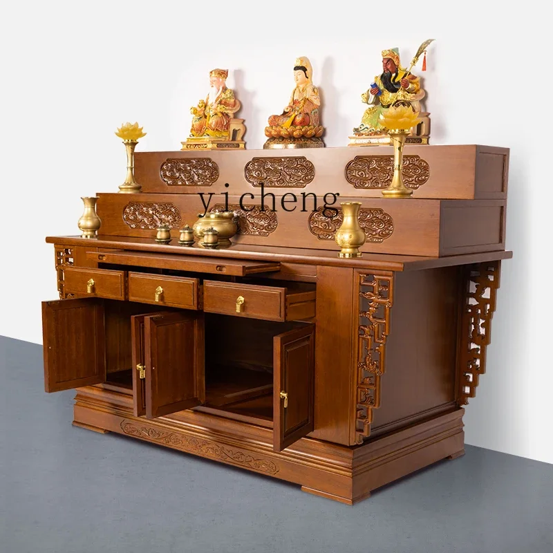 

TQH home modern economical Chinese solid wood Buddha table Buddhist niche offering table incense case Buddhist table