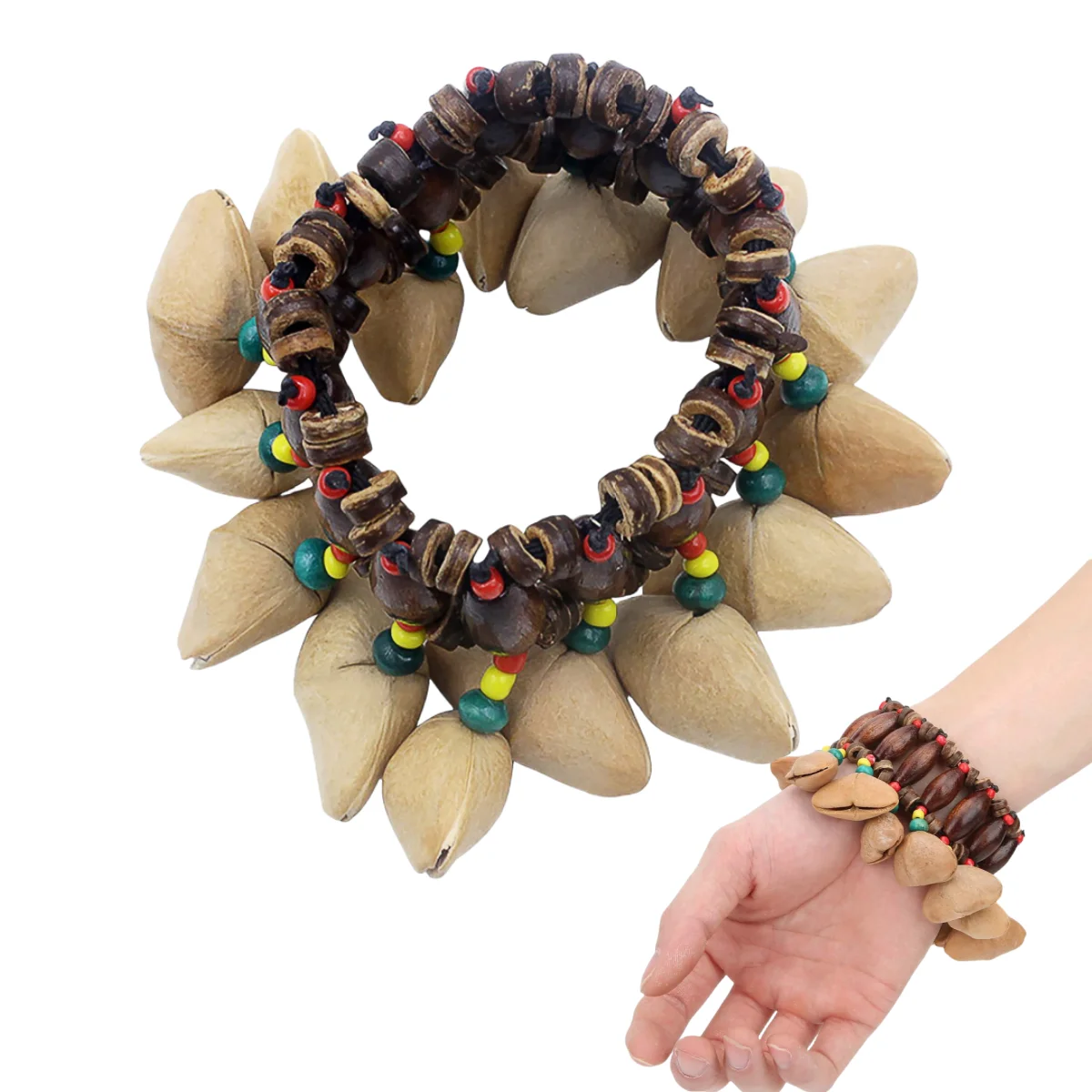 Miwayer African Nut Shell Hand Bell Bracelet Tribal Style/for Djembe African Drum Conga Percussion Musical Instrument Gifts Toys
