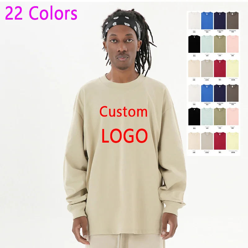 DIY Custom LOGO 22 Colors 100%Cotton Soft Autumn Long Sleeved T Shirt for Men Women Plain Shirt O-Neck Oversized