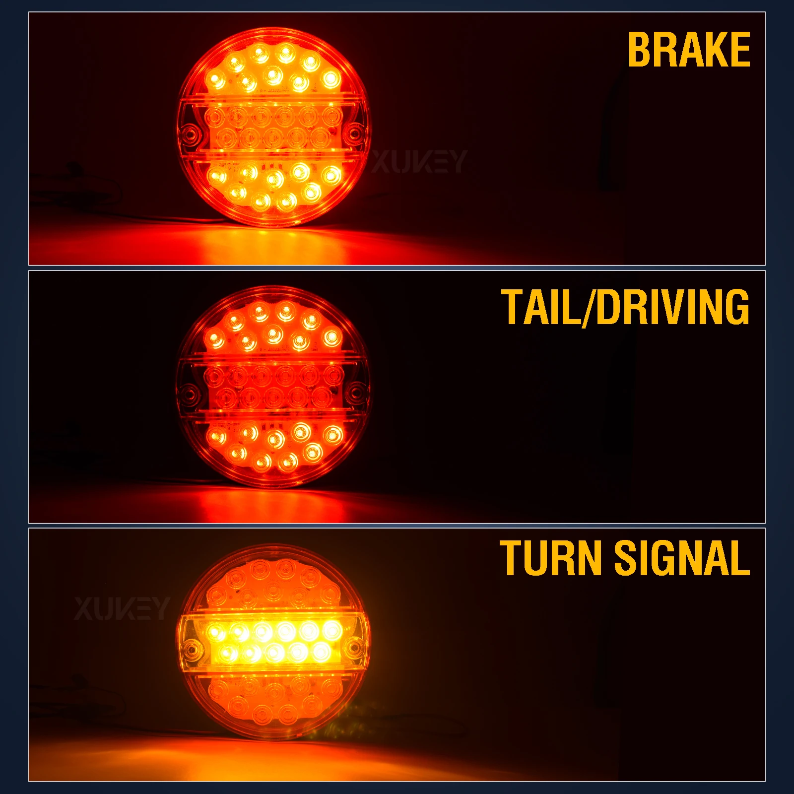 LED Trailer Rear Lights 12V/24V Round Waterproof Tail Lamp Brake Turn Signal Reflector Light for Truck Lorry Caravan Van Tractor