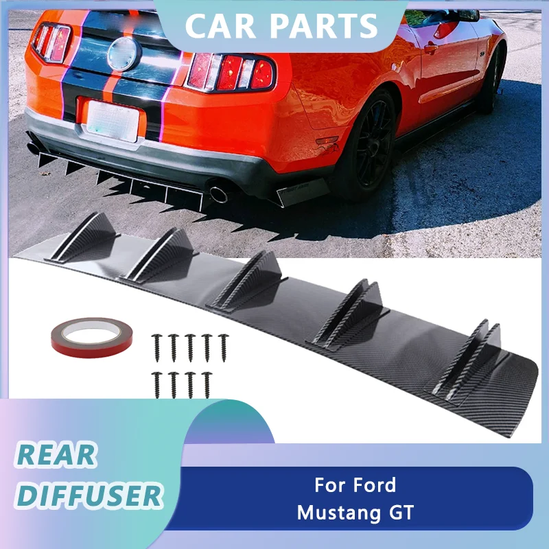 For Ford Mustang GT Rear Bumper Lip Diffuser Spoiler Splitter Shark 5 Fins Glossy 81.5cm Universal Carbon Fiber Car Accessories