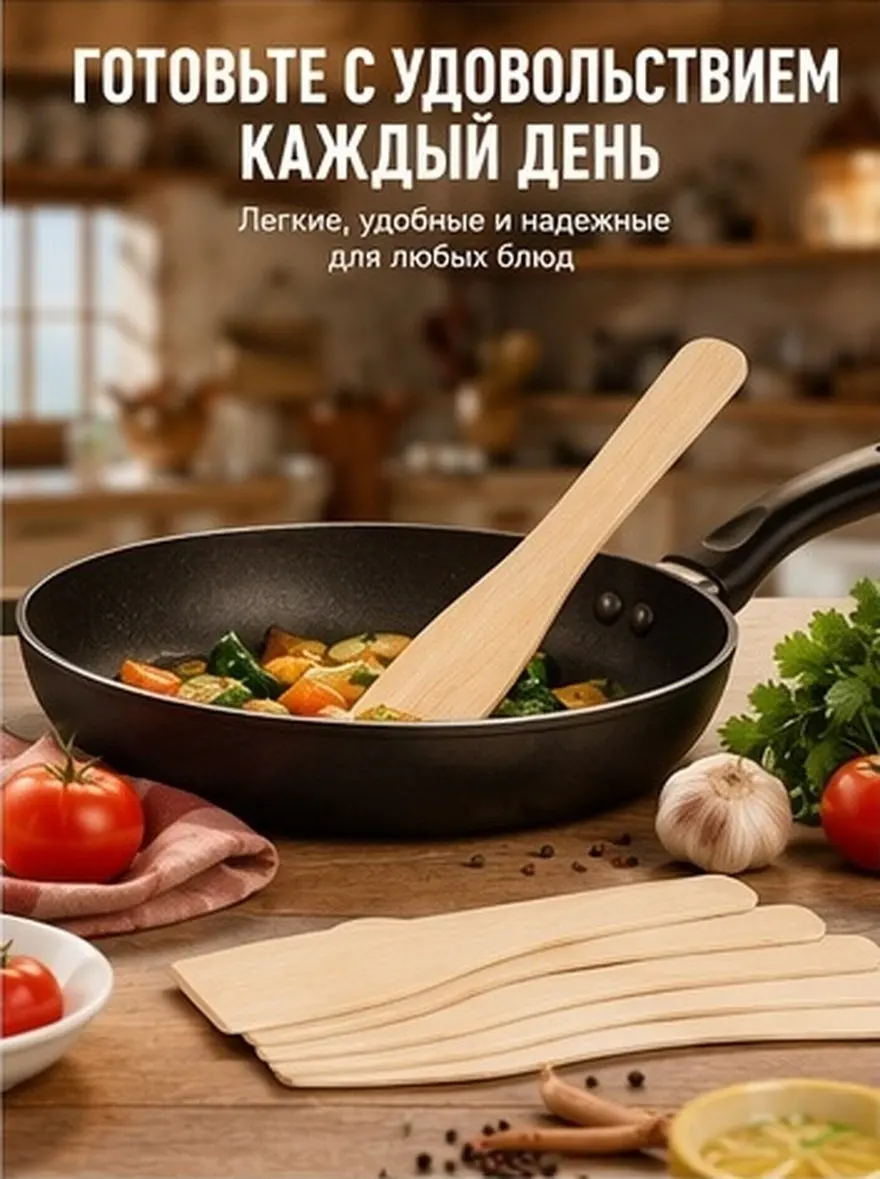 6Pcs Non Stick Wooden Spatula Cooking Turner Solid Wood Eco Friendly Kitchen Shovel Safe for Nonstick Cookware