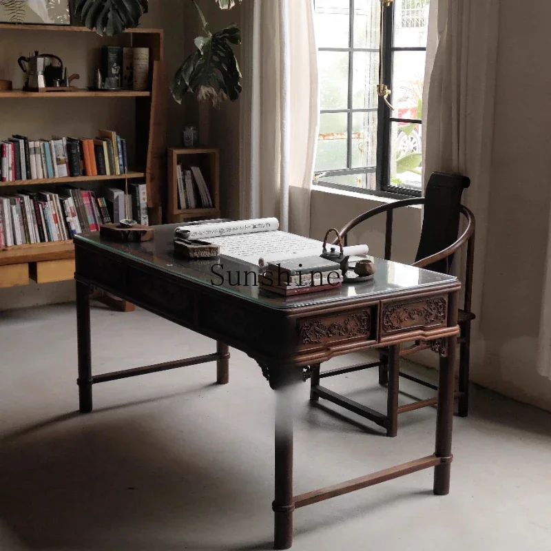 YBig red rosewood unpainted 160cm desk Chinese style, old cross-toed rosewood