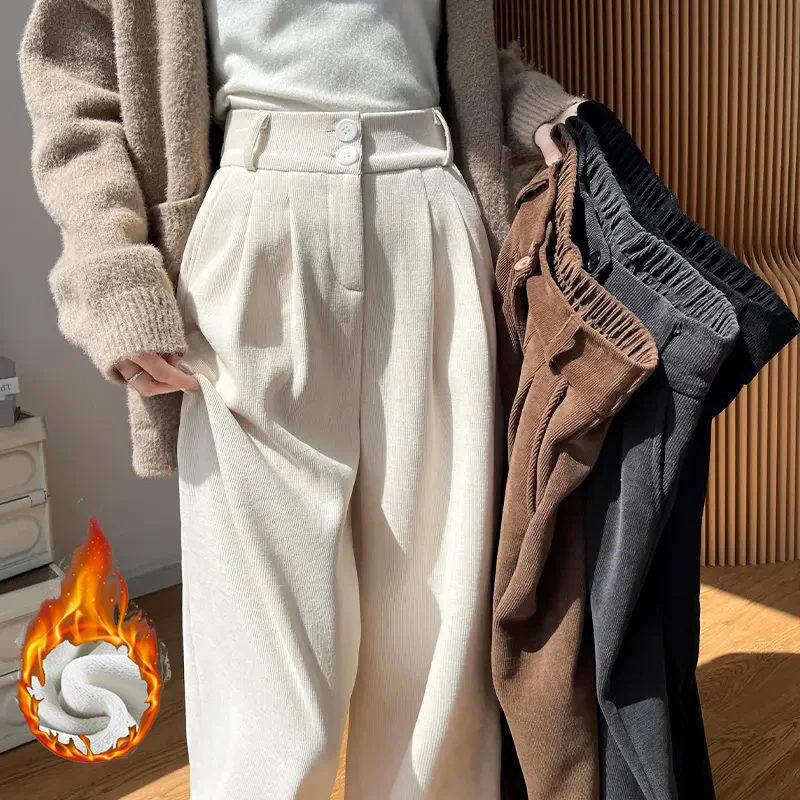 Winter Damen Einfarbige Fleece-Jogginghose Mädchen Hochgeschnittene Warme Plüschhose Damen Mode Lose Thermo-Sweathose