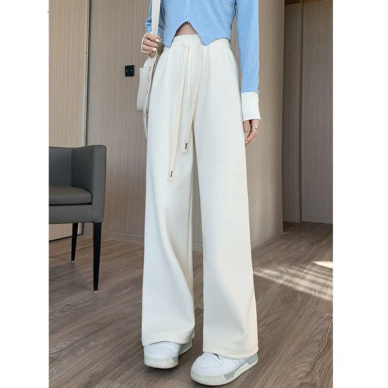 กางเกงขายาวทรงกระบอกขาบานสไตล์เกาหลีสำหรับผู้หญิง เอวสูงลำลอง แฟชั่นทันสมัย สวมใส่สบาย มีเชือกผูก