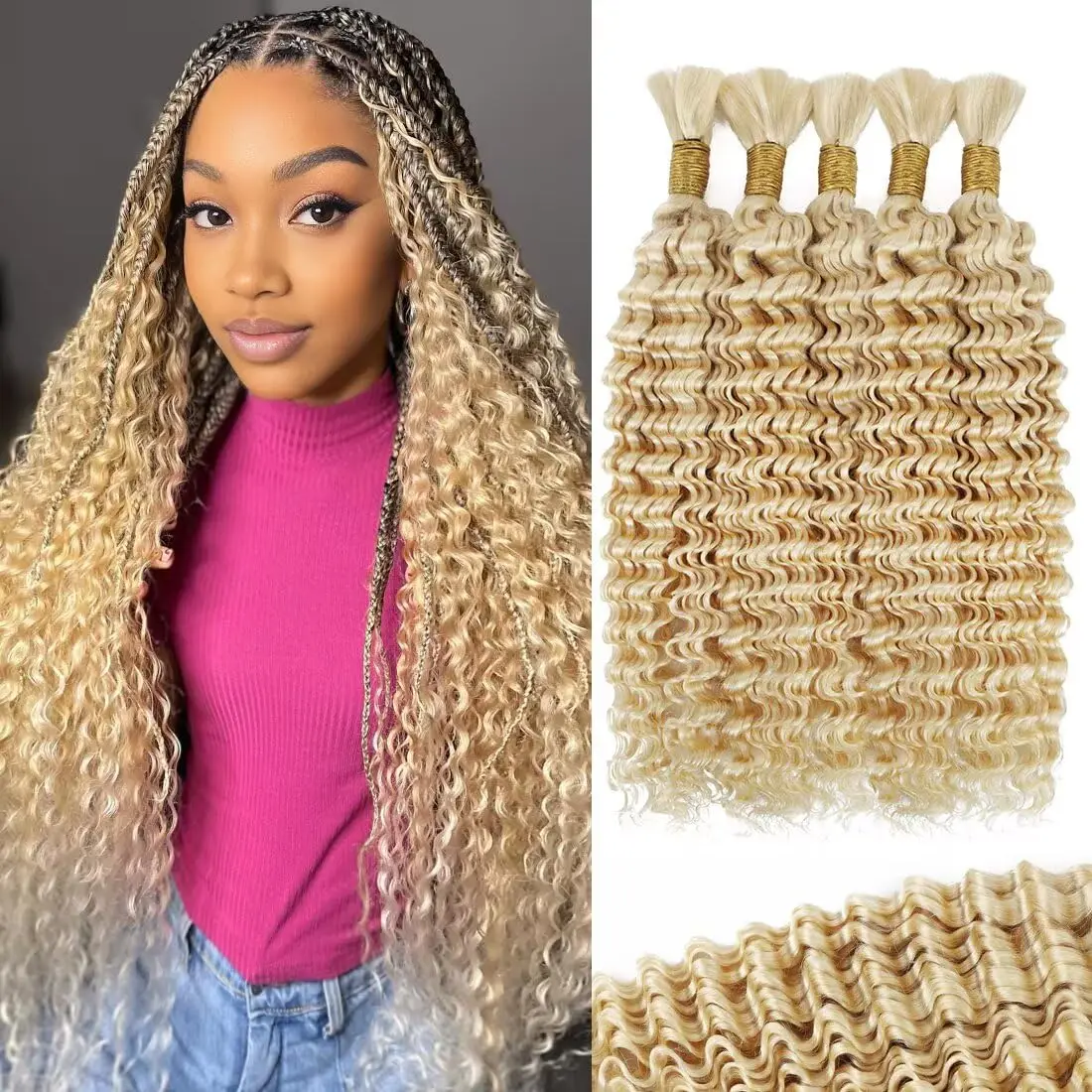 

12A 613 Blonde Deep Wave Bulk Human Hair For Braiding 100% Unprocessed Brazilian Virgin Bulk Hair Extensions No Weft For Women