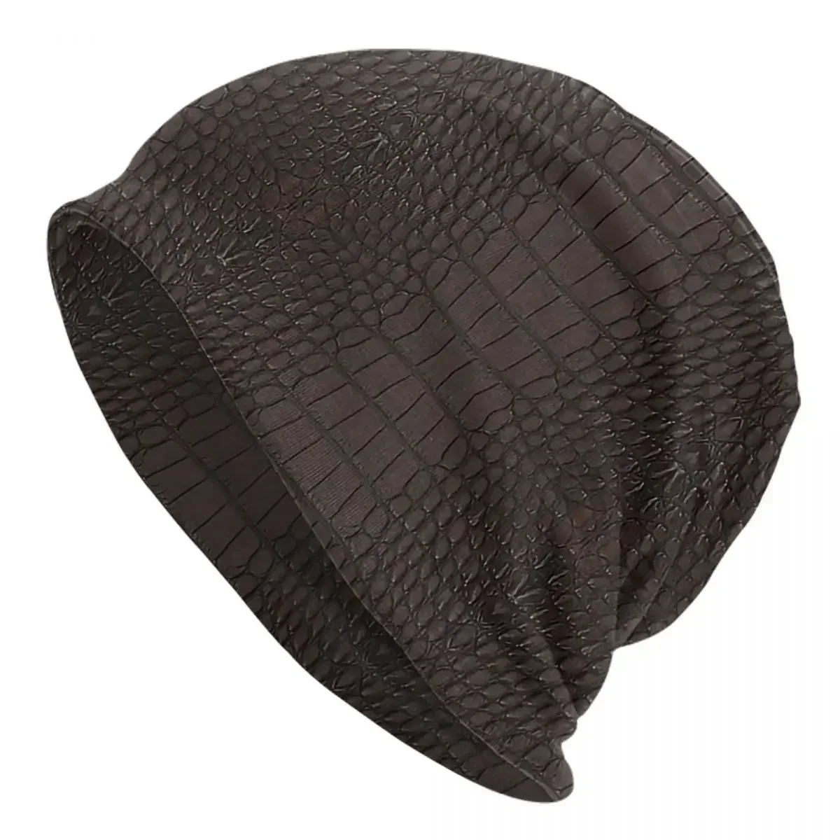 

Brown Gator Leather Caps Vintage Adult Outdoor Skullies Beanies Hat Spring Warm Dual-use Bonnet Knitting Hats