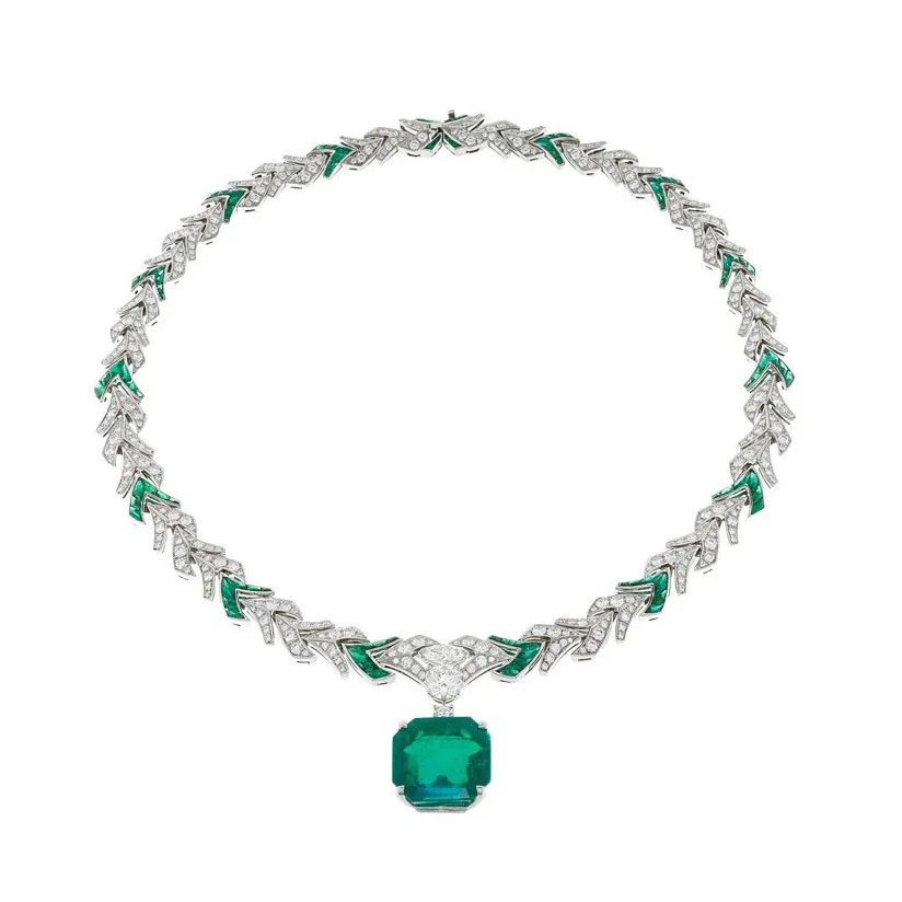 

Art Deco 15.5ct Octagonal Artificial Emerald Statement Necklace 925 Sterling Silver Luxury Fine Jewelry for Women's Wedding Gift