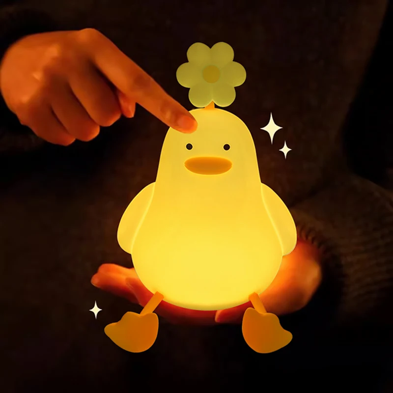 Hot Selling Flower Duck Bedside Sleeping Silicone Tapping Light USB Rechargeable Night Light