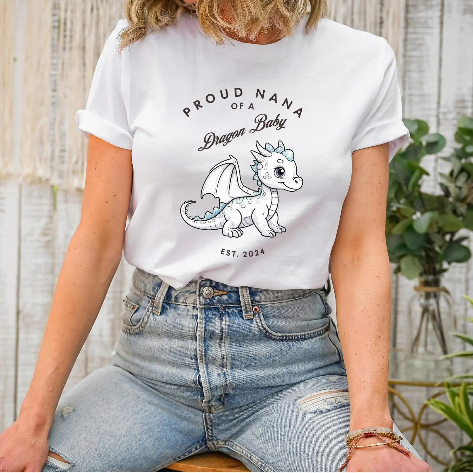 Camiseta con anuncios de embarazo, año del dragón para abuela, bebé, nuevos abuelos, revela la familia a juego