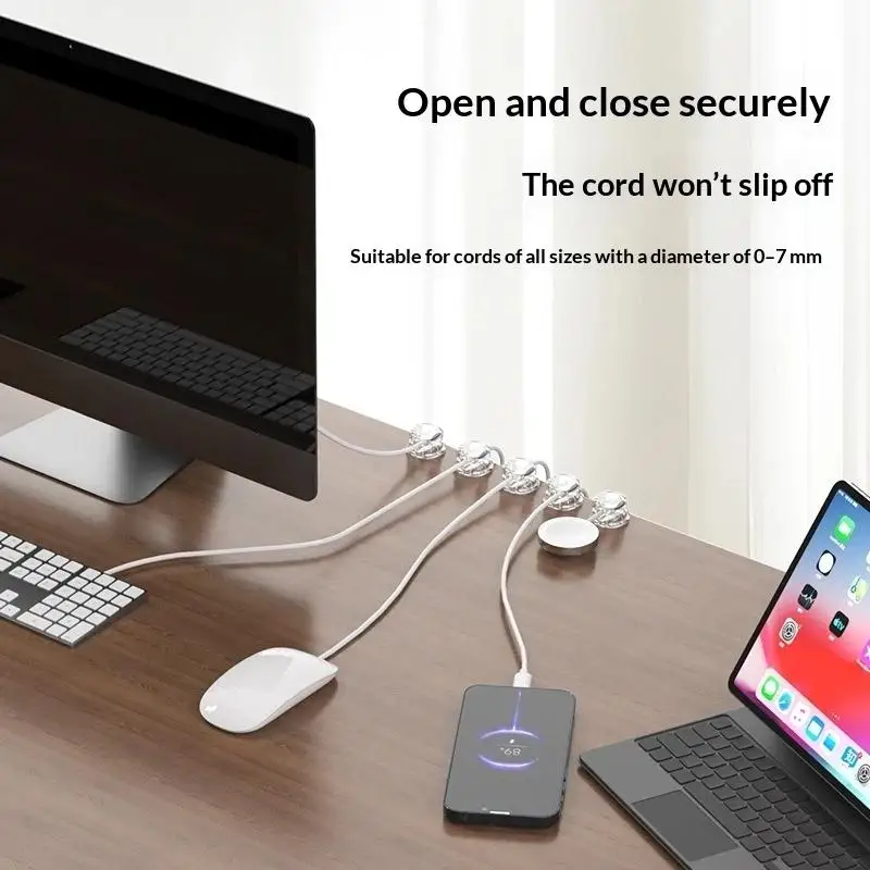 3/6Pcs Adjustable Cord Management Holder Adhesive Backed Cord Clips Wire Organizer Clip Mounting Tape Self-Adhesive Desk Wire M