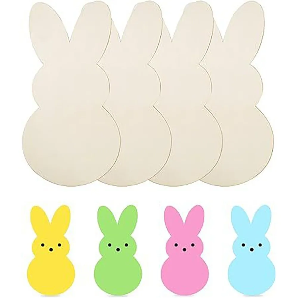 24pcs/set DIY Color Easter Bunny Wood Card Unfinished Rabbit Shape Easter Rabbit Craft Smooth Wooden Blank Bunny Wood Slices