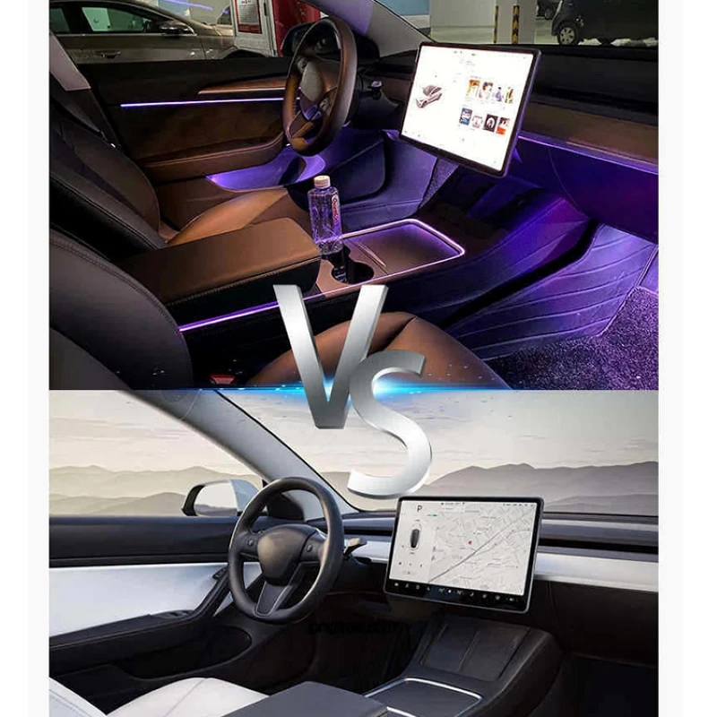 New Tesla Model 3 Y Interior RGB Neon Ambient Lights Car Center Console Dashboard Foot-Well Lighting APP Control LED Strip Light