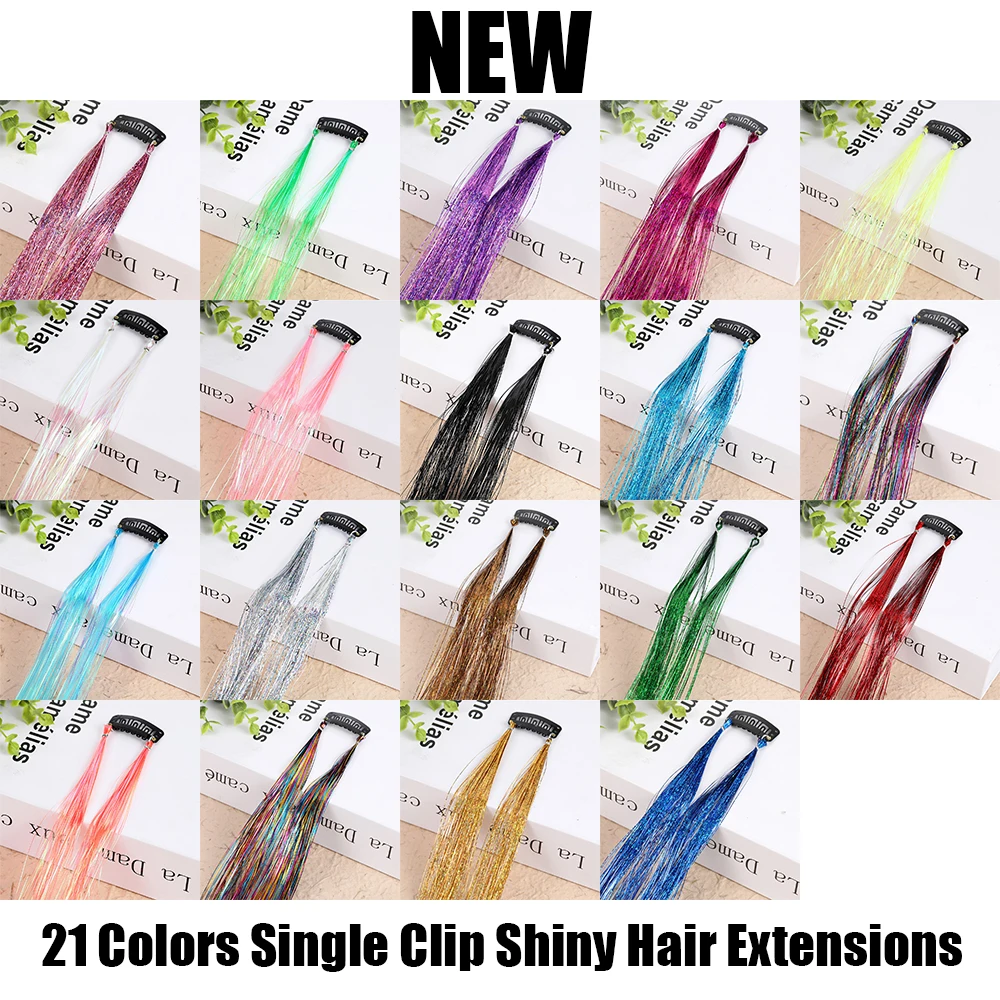 My-diva Shiny Hair Tinsel Rainbow Silk Hair Extensions Dazzles Women Hippie for Braiding Headdress