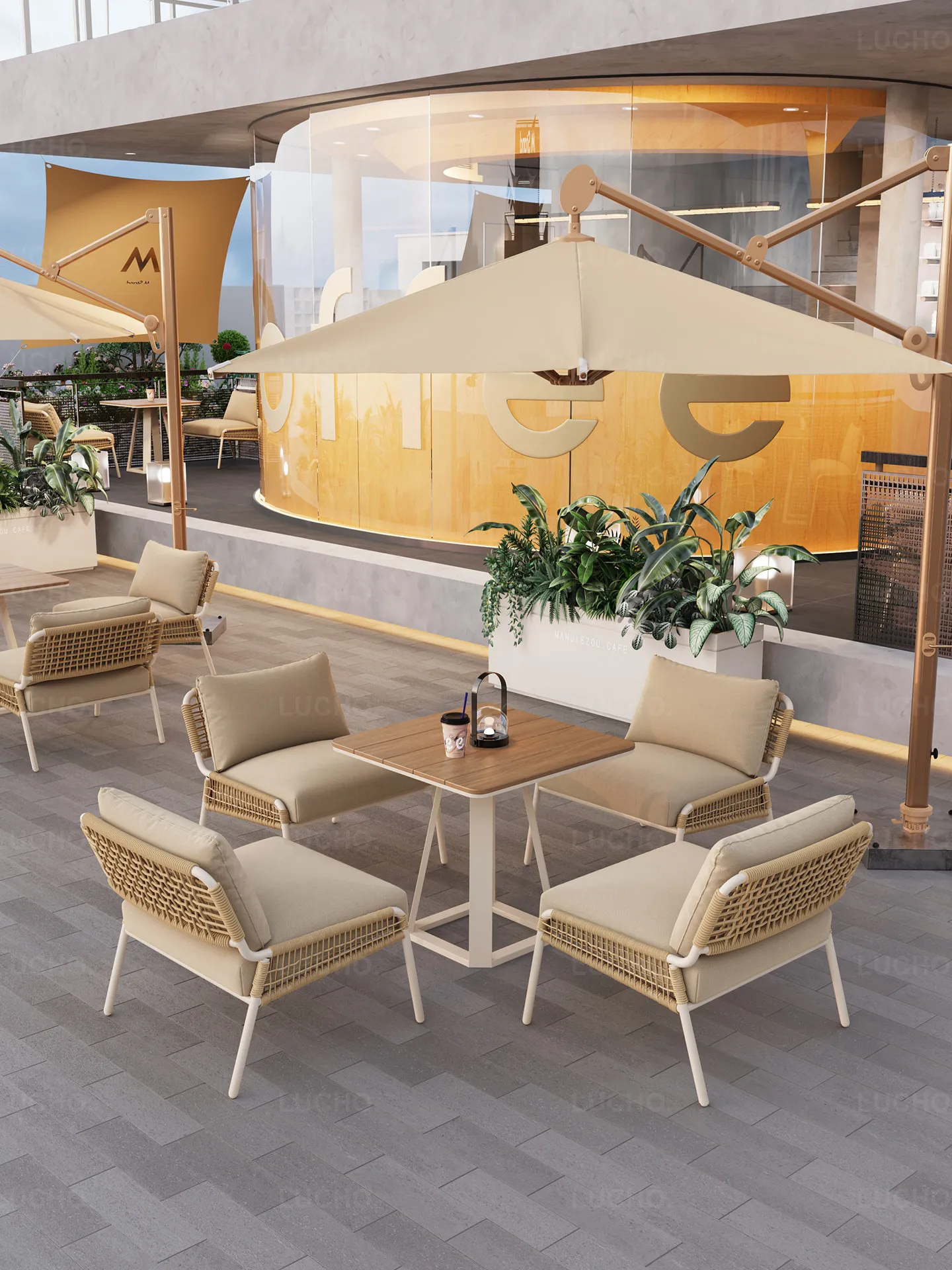 

PYH Cafe Outdoor Sofa Chairs B&B Terrace Scenic Area Outside the Seaside Rattan Tables and Chairs Single Person