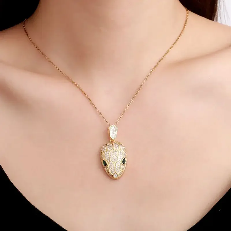 남성용 클래식 힙합 독특한 커플 펜던트 목걸이, 크로스 바디 쥬얼리 도매, 지르코니아 상감 구리 머리 뱀 디자인