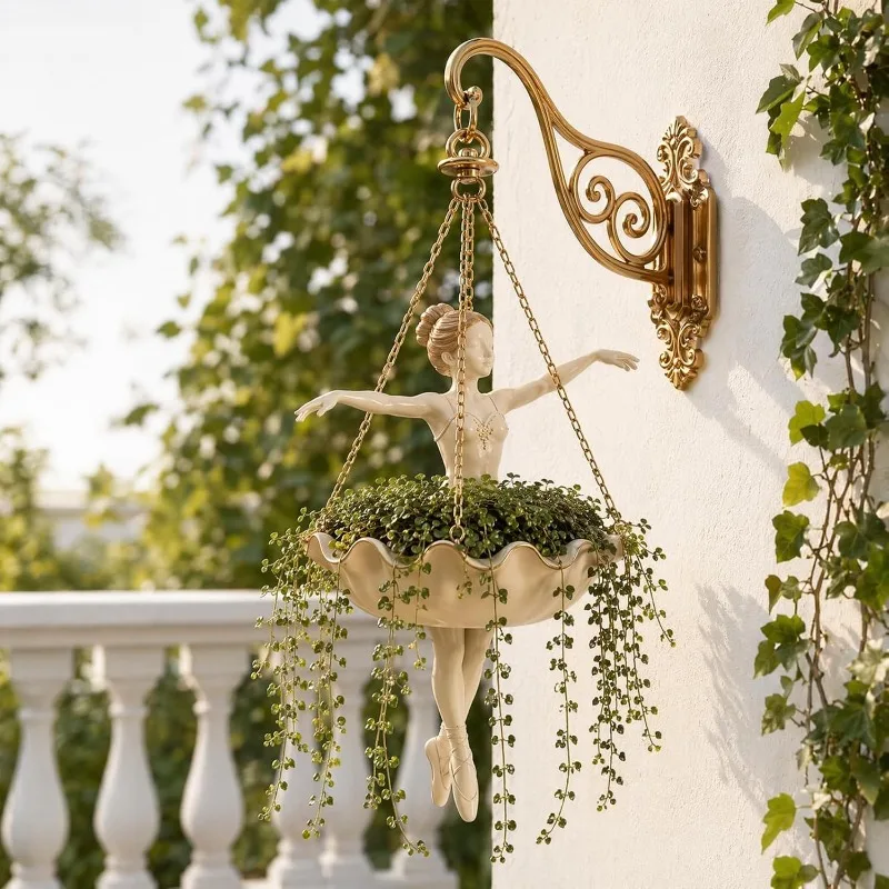 Resin Ballet Dancer Sculpture Hanging Basin Pendant Outdoor Courtyard Balcony Succulent Plant Bonsai Pot Craft Garden Decoration