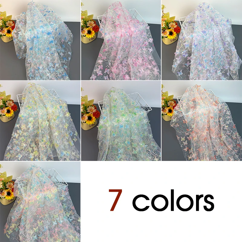 90x130cm Farbverlauf Schmetterling Pailletten Tüllstoff 3D Bestickter Netzstoff Hintergrund Party Deko Material Bühnenkostüme Ethnische Kleidung – Detail 1