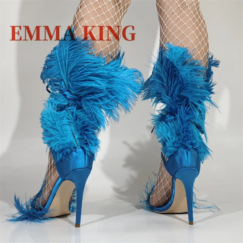 11 سنتيمتر عالية الكعب ريشة حجر الراين الصنادل المرأة الكاحل الدانتيل متابعة الخناجر الصنادل السيدات الزفاف حذاء زفاف حجم كبير 36-47 #3