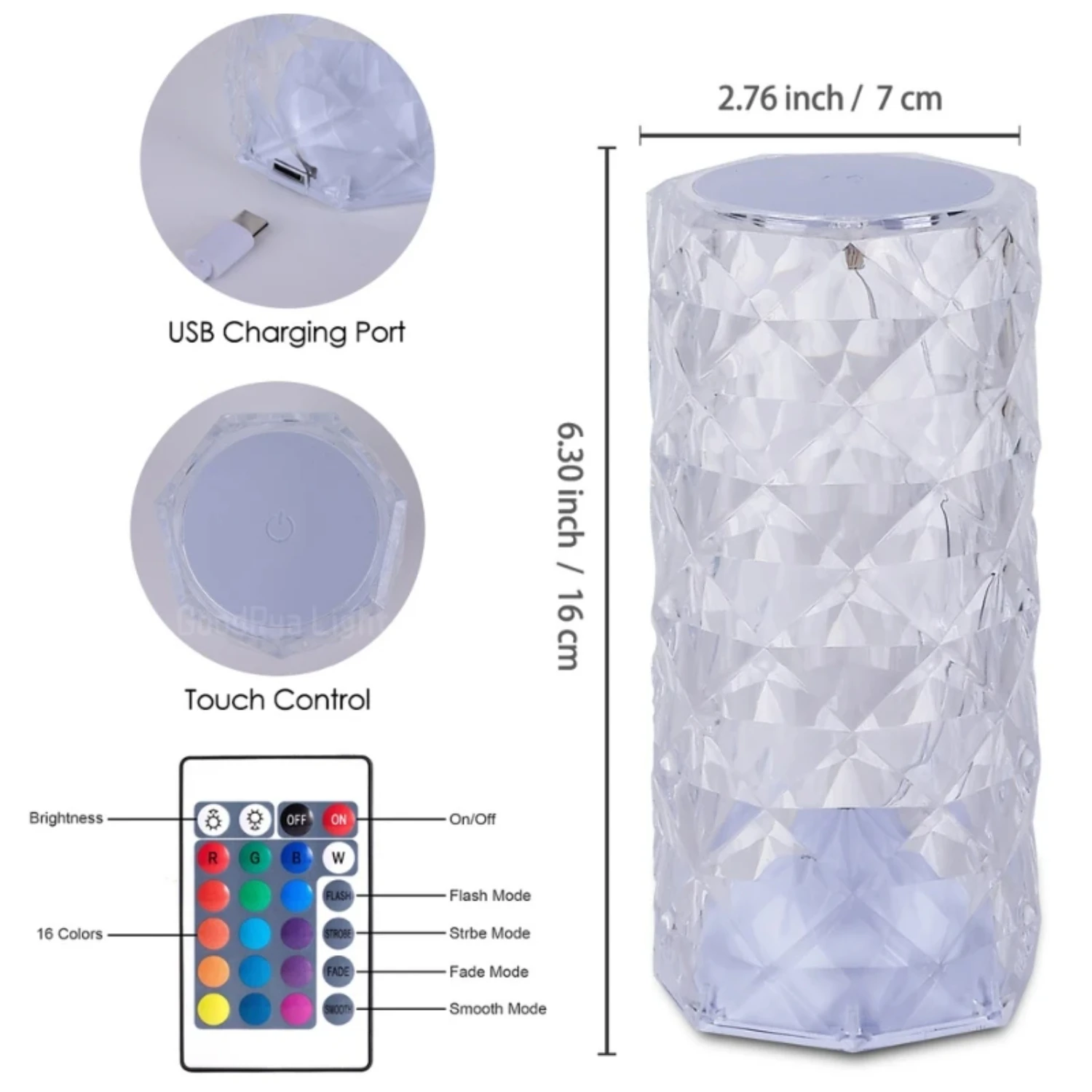 Rechargeable Crystal Rose LED Table Lamp | 16 Colors | Bedroom, Living Room, Bedside Decor