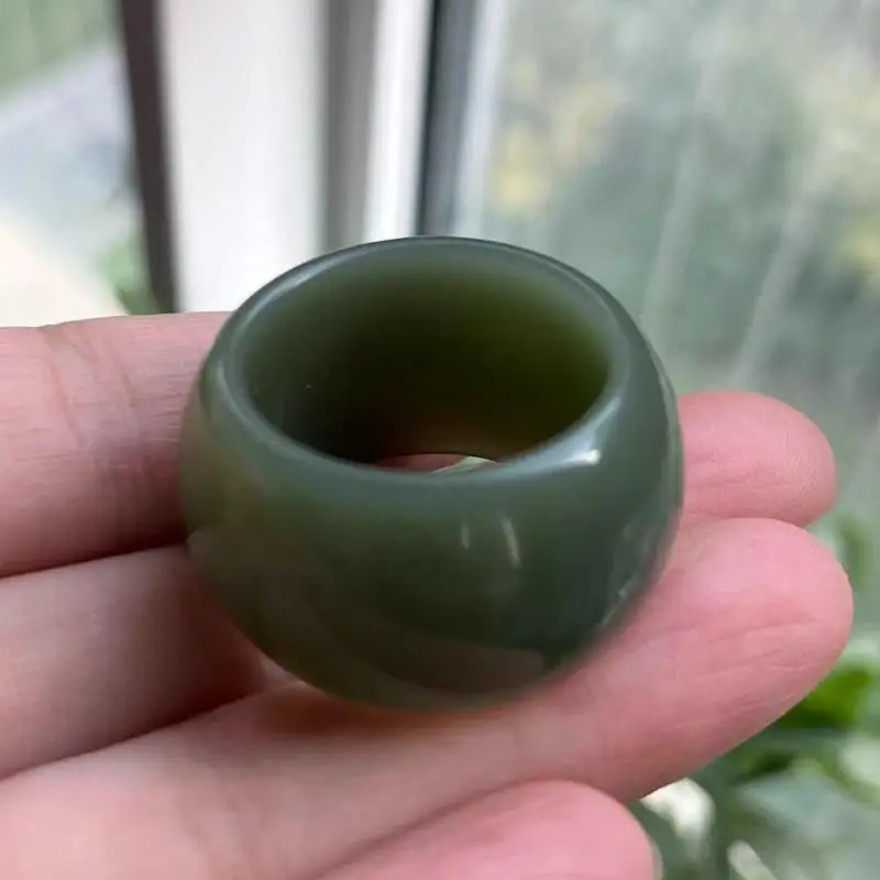 

Natural Nephrite Green Jade Band Wide Rings Men Women Fine Jewelry Accessories Genuine Chinese Hetian Jade Thumb Ring Anillos