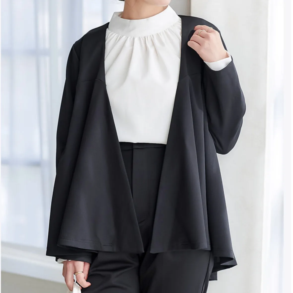 

Women's Loose Long Sve V-Ne irt Chic Japanese Sle Commute Skirt Loose Belly Covering Outerwear Top for Autumn Winter