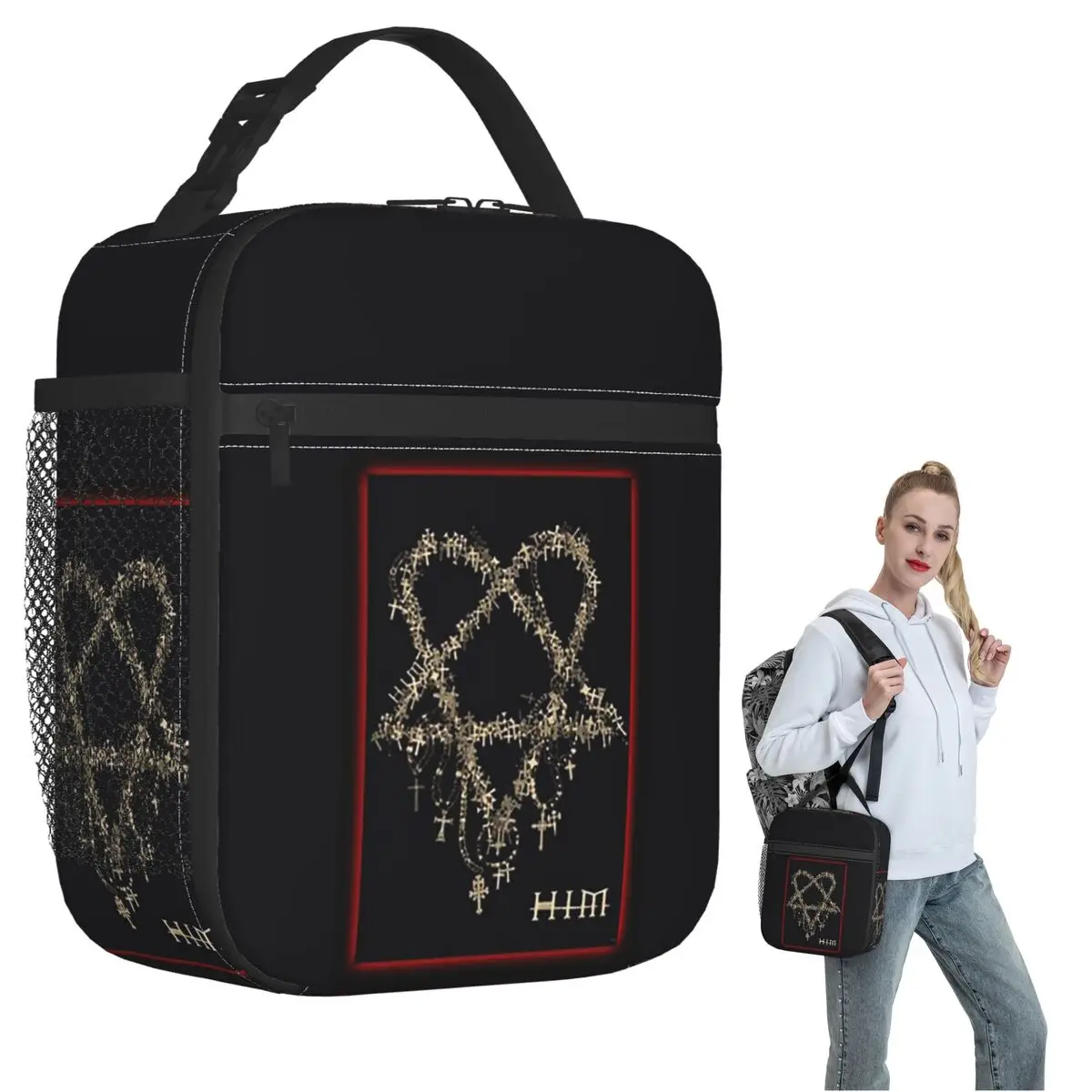 Heartagram Him Music Band Logo Insulated Lunch Bag for Women Kids Portable Food Boxes Thermal Lunch Box Tote