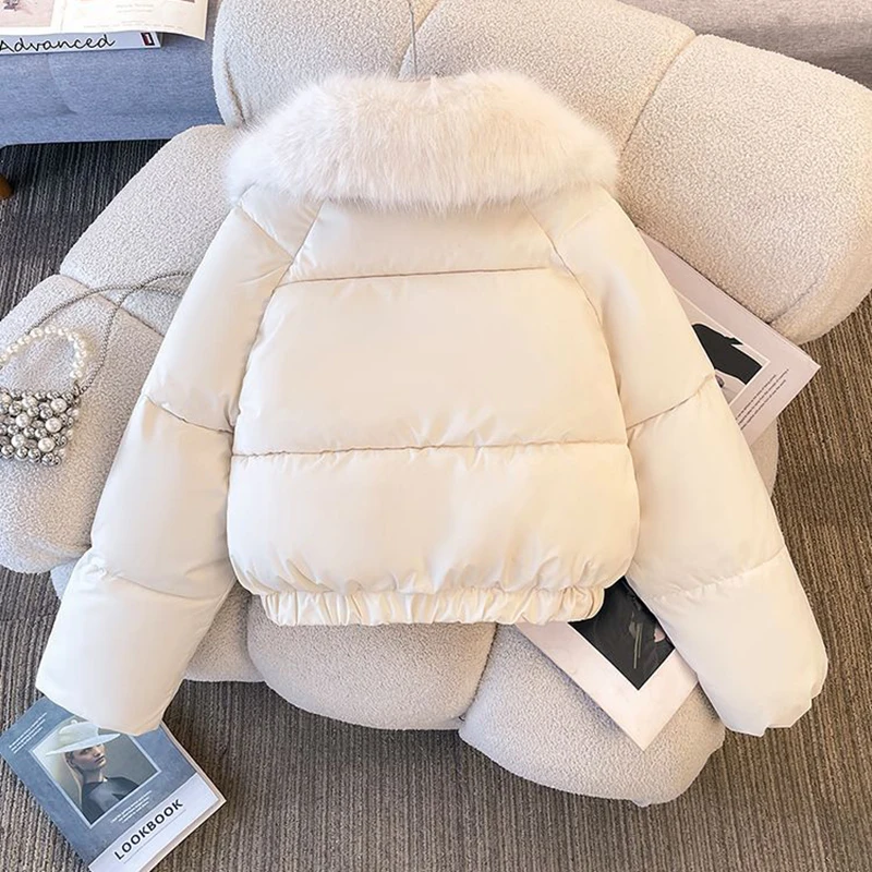 Women's Short down Cotton-Padded Jacket Winter 2026 Fashion Loose Wool Collar Thick Warm Cold-Proof Parka Overcoat