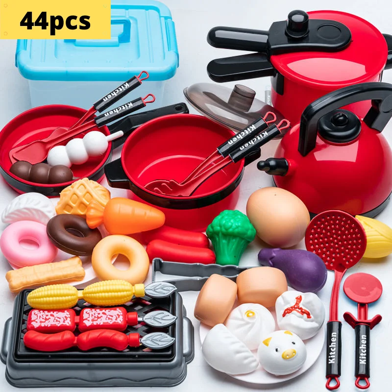 Kids Kitchen Toys Accessories Toddler Pretend Cooking Playset Pots Pans Utensils Cookware Food Set Vegetables Gift for Girls Boy