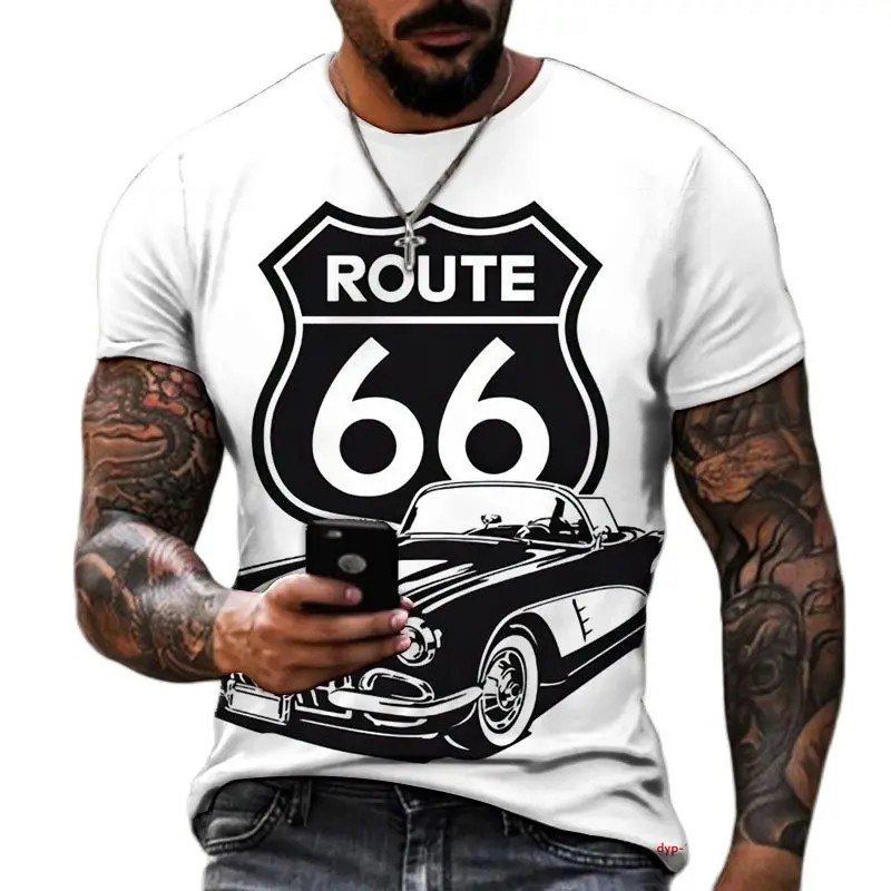 Fashion 66 Route T Shirt For Men 3d Print Travel Men\'s 66 Route T Shirt Ride Short Sleeve Oversized Tops Tee Shirt Man Clothing