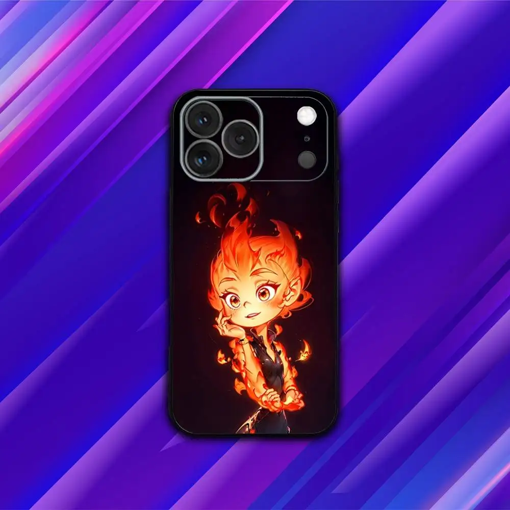 P-Pixar Cartoon ElementalS Capa de telefone para iPhone 17,16,15,14,13,12,11,Pro,Max,Plus,X,XS,SE4,E,Mini, capa preta macia