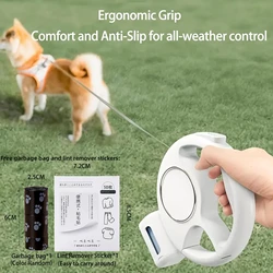 3m retractable leash with LED light dog leash, poop bag box for dog walking, outdoor cat and dog leash, for all ages dog walks