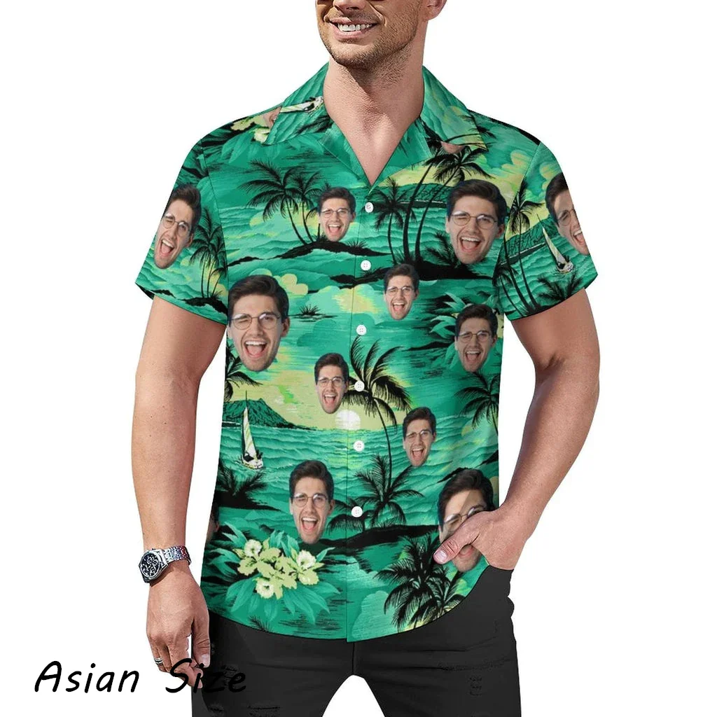 

Мужские рубашки-камиса с коротким рукавом и отложным воротником, с 3D-печатью забавных лиц и тропическими растениями, персонализированные, с возможностью нанесения собственного фото, 2025