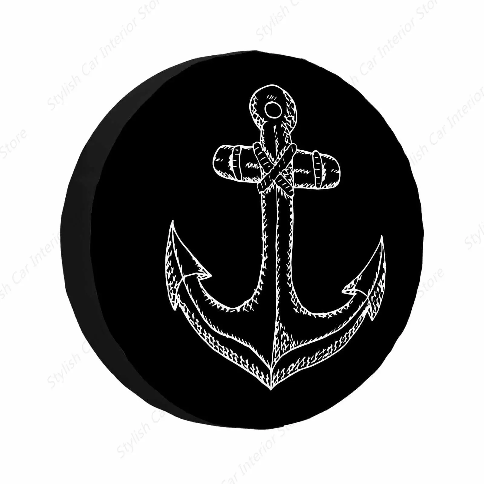 Anchor Pattern Spare Tire Cover Ocean Nautical Ship Anchors Retro Black Weatherproof Universal Wheel Protectors Camper