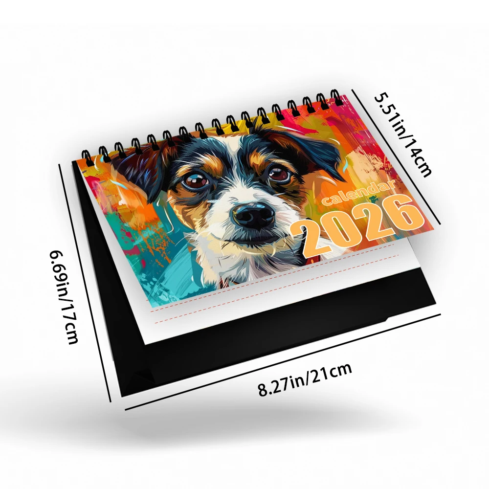 1 قطعة 2026 سنة التقويم خربش الكلب ، مجردة الفنية ، هدية مثالية لأعياد الميلاد عيد الميلاد السنة الجديدة ، مخطط سطح المكتب لمدة 12 شهرًا #2