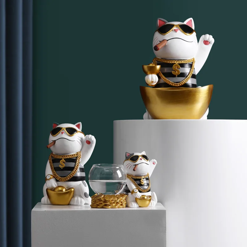 Creative Nordic lucky cat ornament entrance key storage living room desktop decoration store checkout page opening gift