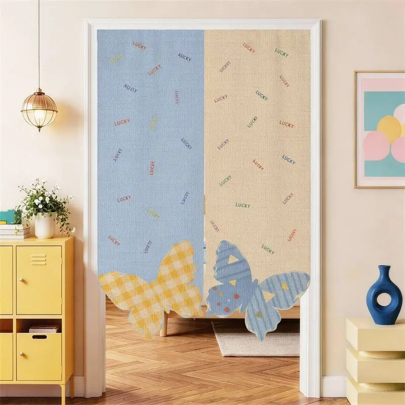 Color Blocking Splicing Butterfly Door Curtain Lucky Butterfly Fabric Non Perforated Entrance Bedroom Privacy Partition Curtain