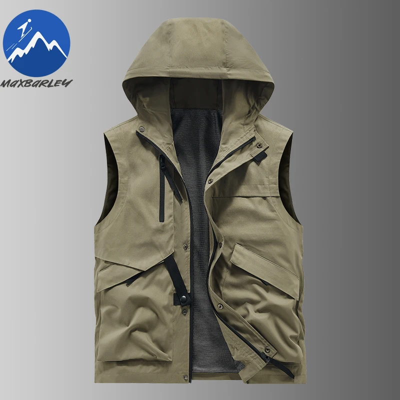 Maxbarley New Men Vest Fashion Hood Outdoor Photography Windproof Gilet Casual Multi Pocket Lightweight Autumn Sleeveless Vests - Image 6