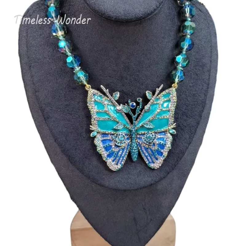 Timeless Wonder Beaded Zirconia Butterfly Statement Necklace for Women Designer Jewelry Goth Runway Luxury Brand Rare Top 4526