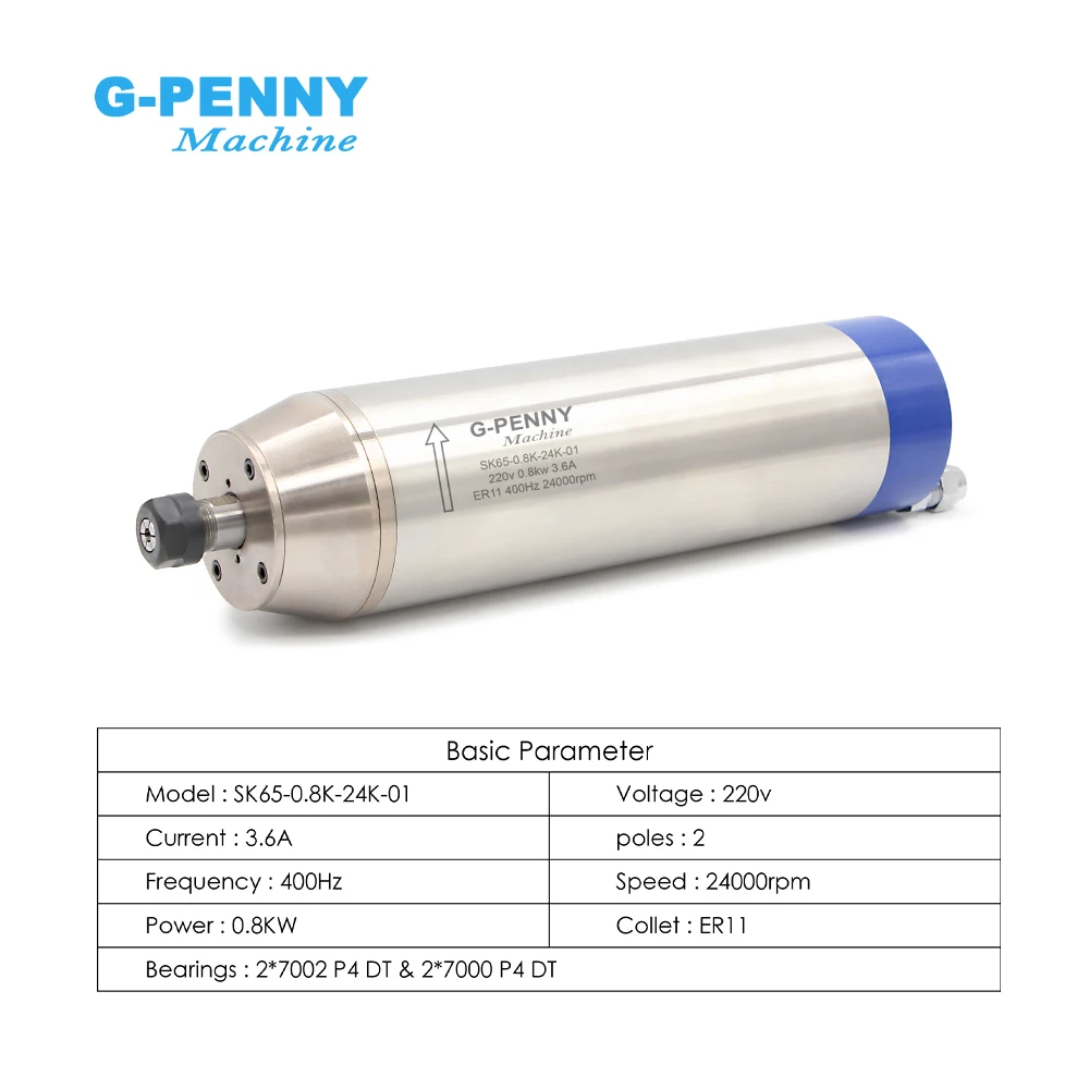 G-Penny 0.8kw Metal Working Spindle kit 12000-24000rpm 400Hz Bullet Type 0.005mm & Fuling H110 Vector Inverter & Pump & Holder