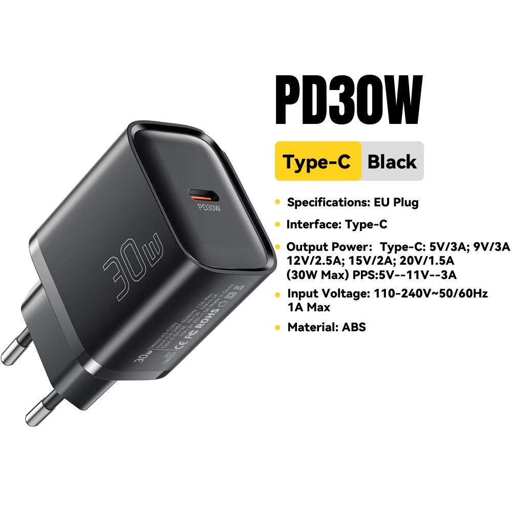 Essager Mini 30W Type C Oplader PD QC3.0 Snelle Type C Oplader Voor iPhone 16 15 14 13 Pro Samsung S25 Xiaomi iPad Reisadapter