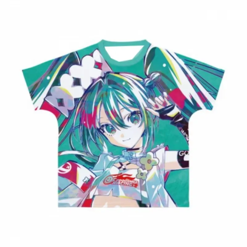 Trendy Unisex Crew Neck Collectible Miku Racing Anime Tee Soft Top Ideal For Night Out And Casual Street Style Looks