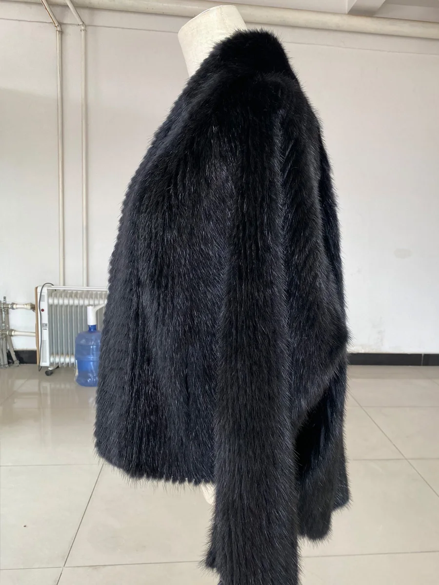 เสื้อโค้ทขนมิงค์แท้คุณภาพสูง HDHOHR 2025 สำหรับผู้หญิง ฤดูหนาว อุ่นสบาย ตกแต่งด้วยขนมิงค์ถัก แจ็คเก็ตขนมิงค์แท้ แฟชั่นสำหรับผู้หญิง