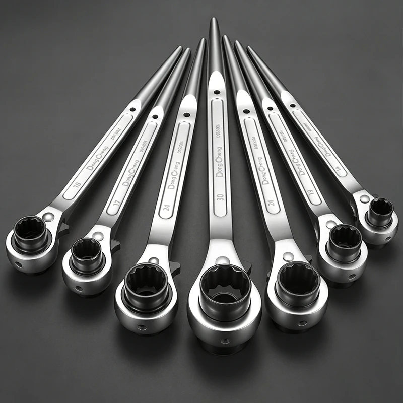 Industrial Pointed Tail Ratchet Wrench Cr-V Forged Quenched Reversible Bi-Directional Scaffold Spanner 14-32mm