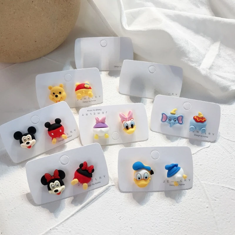 Disney Cartoon Earrings Anime Figures Mickey Minnie Mouse Donald Duck Winnie Kawaii Cute Girls Ear Clip Fashion Jewelry Gifts