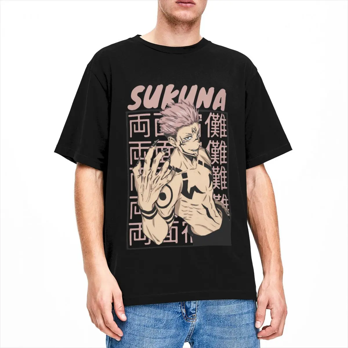 Men T-Shirts Sukuna Itadori Yuji Jujutsu Kaisen Funny Cotton Tee Shirt Short Sleeve T Shirt Round Collar Tops Gift Idea