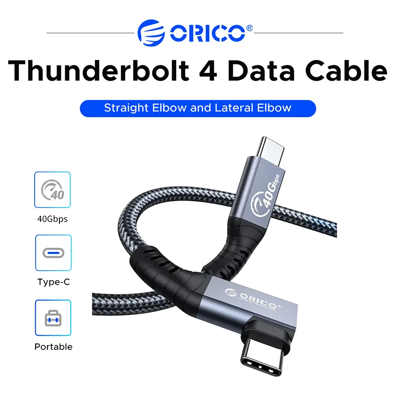 ORICO Thunderbolt 4 Compatible USB4 Cable 40Gbps 8K60Hz PD100W Fast Charge Type-C Data Cable Straight Elbow 2 Styles